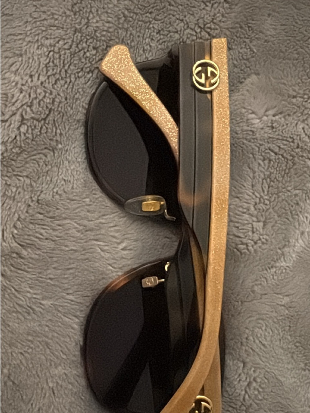 Gucci Black Lenses with Glitter Gold Frame Sunglasses